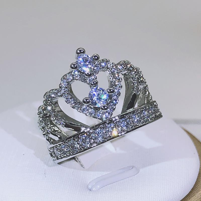 925 silver Fancy Crown Women Ring Best Anniversary Girl Gift Elegant Female Dance Party Trendy Jewelry Rings Wholesale