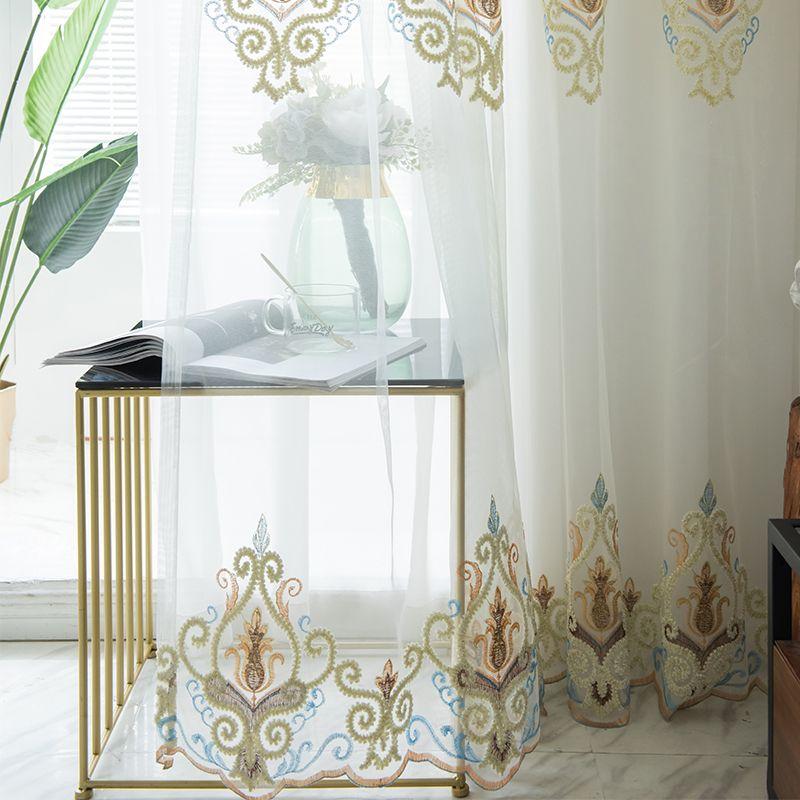 European-Style Vintage Luxury Sheer Embroidered Curtains, Featuring A Top Rod Pocket for Hanging, Suitable for Living Rooms, Dining Rooms