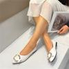 Sweet Flats Women Summer Casual Leather Slip on Pointed Toe Fashion Shoes for Women Solid Metal Buckle Casual Platform Flats