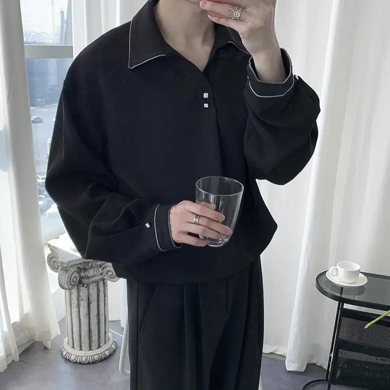 Men's Long Korean Style Loose Inner Pullover Shirt Spring Autumn Trendy Handsome Drape Top