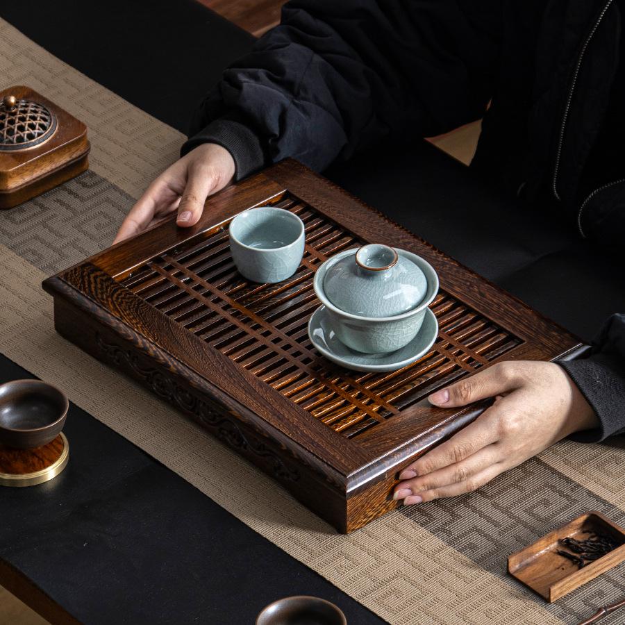 New Chinese living room table wenge water storage tea tray drawer type with tray drainage kung fu  set solid wood
