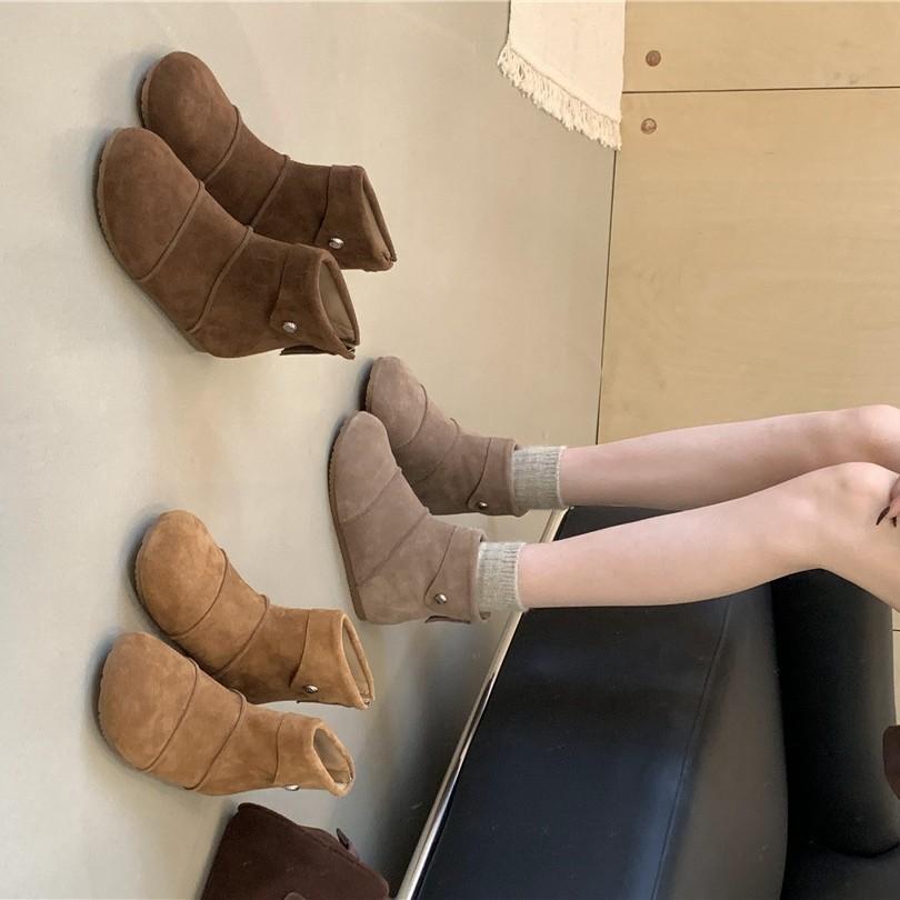 

2025 new autumn and winter round head suede stacking boots pleated thick-soled high tube thin Martin women s short boots 39 коричневий