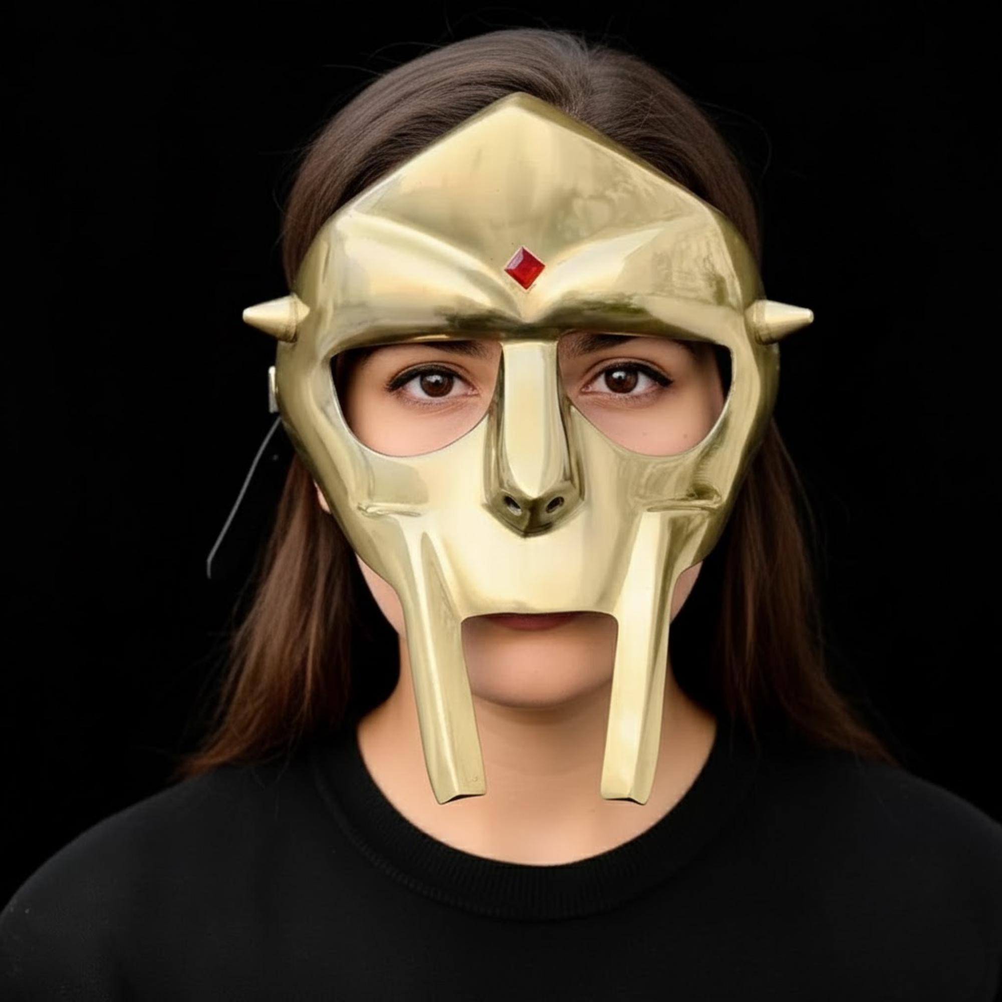 

MF DOOM Mask Gold Finish, Madvillain Gladiator Steel Face Armor for Cosplay, Display and Collectors
