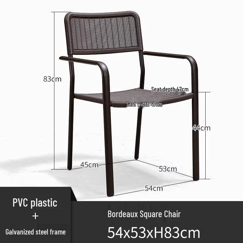Outdoor Rattan-Style Stackable Patio Chair and Table Set, Wrought Iron Coffee Stool, Ideal for Courtyard or Balcony.