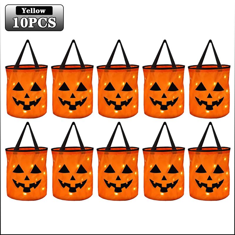 20PCS Handheld Glowing Pumpkin Bags New Glowing Bags Halloween Birthday Gift Bags LED Glowing Pumpkin Bags for Decoration