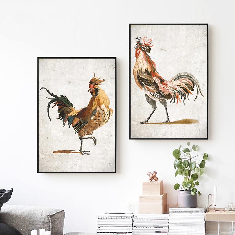 Rustic Farmhouse Roosters Vintage Poster Farm Chicken Wall Art Picture Canvas Print Kitchen Room Home Decoration Painting Cuadro
