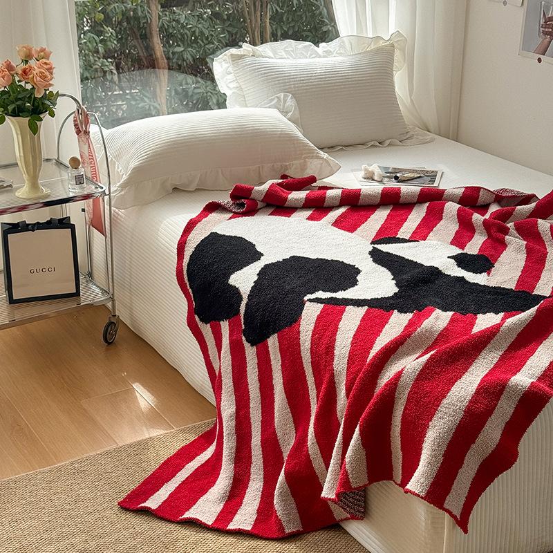 Luxury Cartoon Animals Panda Knitted Blanket Striped Sofa Blanket Shawl Office Nap Blanket Decoration Accessories