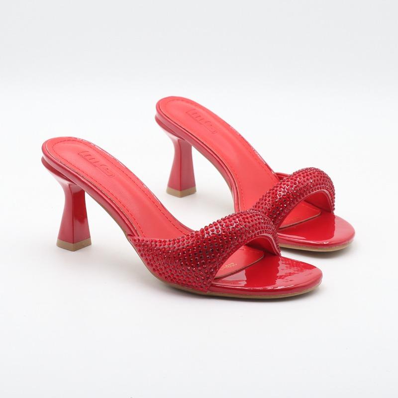 Designer Slippers Rhinestone High Heel Slipper Summer Open Toe Mules Slippers for Women Sexy Slingback High Heel Sandals