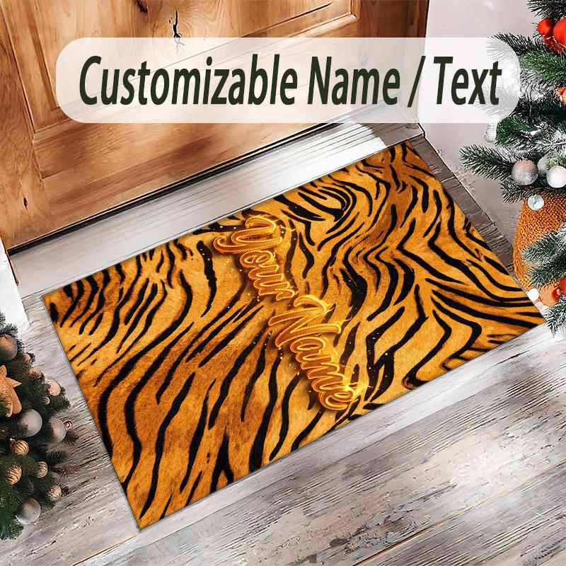 Lion Tiger Theme Crystal Velvet Rug Personalized Custom Name Text Soft Floor Mat Home Decor