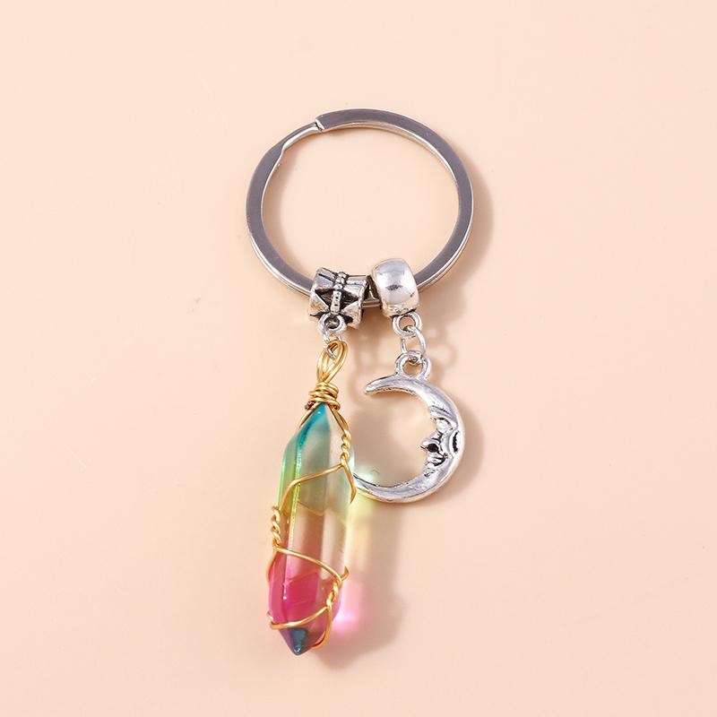 Natural Turquoise Stone Keychain Antique Silve Metal Keyrings Quartz Crystal Key Chains Gift DIY Handbag Jewelry Accessories