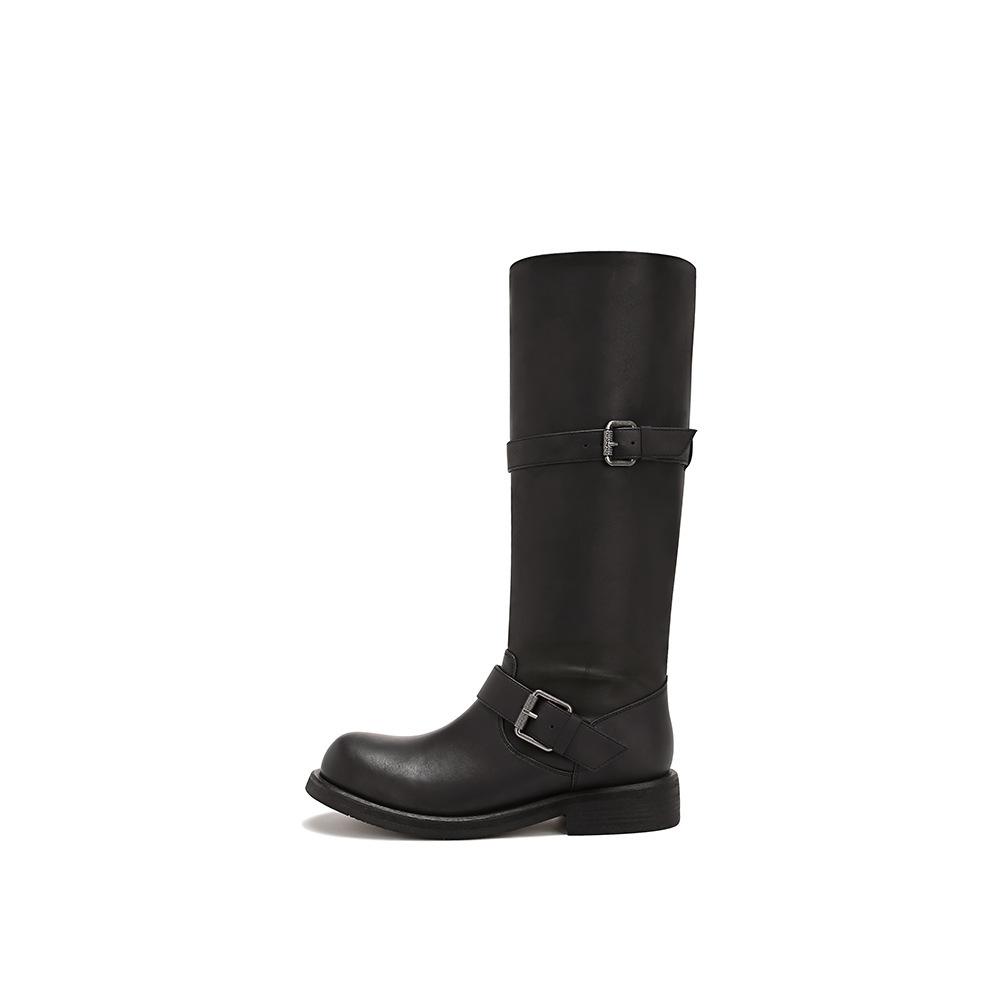 

Cowhide version~ Su Yinyin s same leather retro double-buckle medium and high boots women s knight boots western boots 40