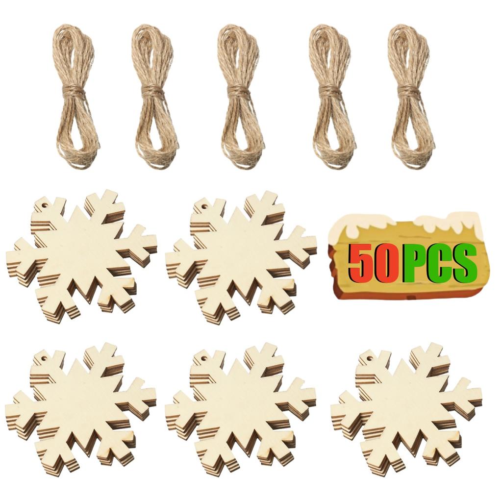 10-50Pcs Wooden Christmas Ornaments Unfinished Wood Slices with Holes Wooden Blanks Pendants for Kid DIY Craft Christmas Tree De