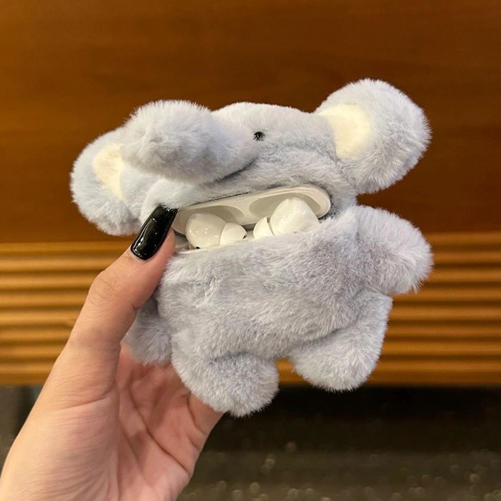 Yousheng Plush Blue Elephant Earphone Case for Airpods 3D Cartoon Fur Animal Headphone Cover for Women Girls