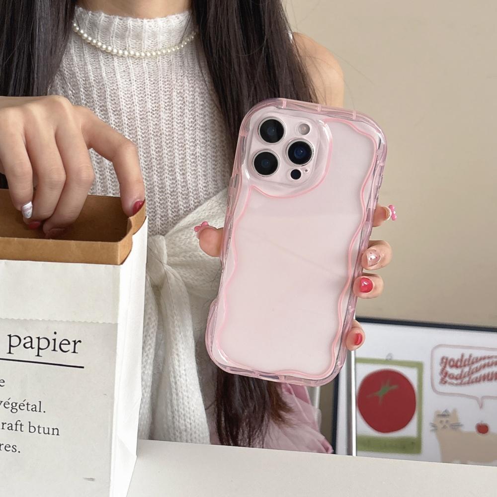 

Transparent Candy Color Wave Case for iPhone 16 15 14 Pro Max Plus 13 12 11 Curly Border Clear Soft Ultra Slim Shockproof Cover iPhone 12