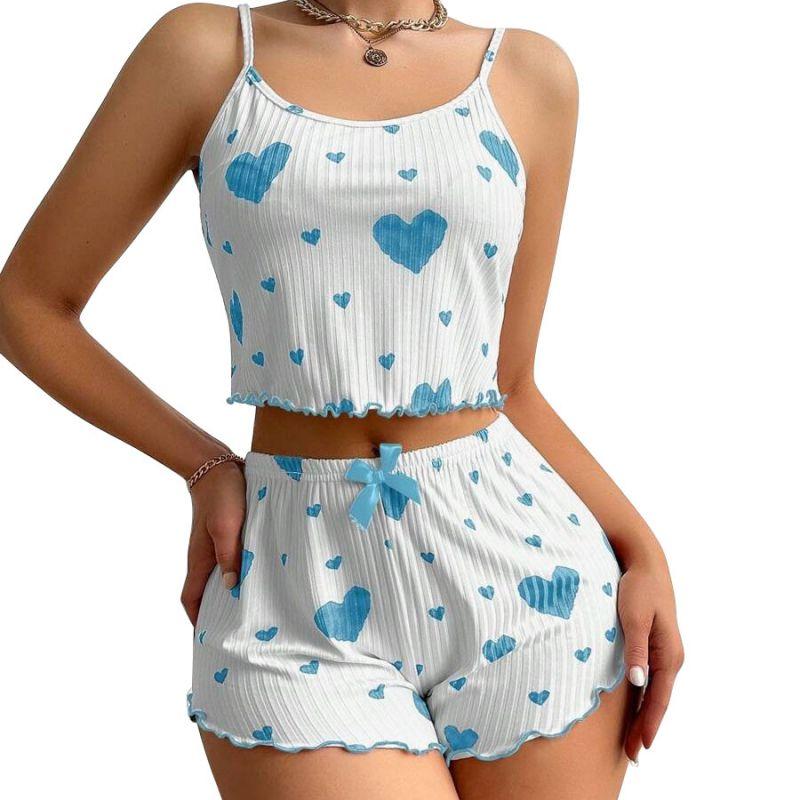 

Женский жилет и шорты Ночная рубашка с узором сердечек Домашняя одежда M