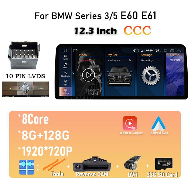 New 12.3 Inch IPS Screen Android 14 For BMW Series 3/5 E60 E61 E90 E92 Car Radio Player Multimedia GPS Navigation Video
