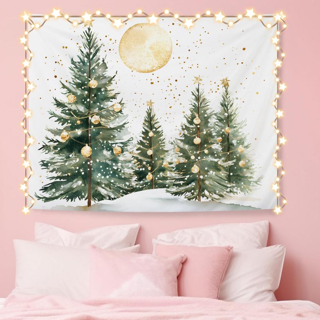 Winter Christmas Deer Tapestry,Rustic Christmas Wall Tapestry For Bedroom, Winter Snowy Forest Xmas Deer Tapestries Wall Hanging