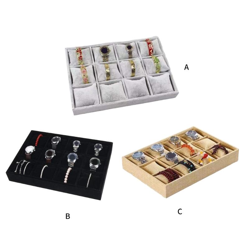Plush Watch Display Trays Featuring 12 Grids For Organized Jewelry Presentation Luxury Flannel Jewelry Display Box