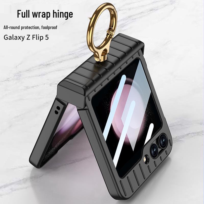 Samsung Z Flip 5 Travel Suitcase Case: Ultra-thin, Hinge Finger Ring, Foldable Screen Protector Flip 6-Compatible