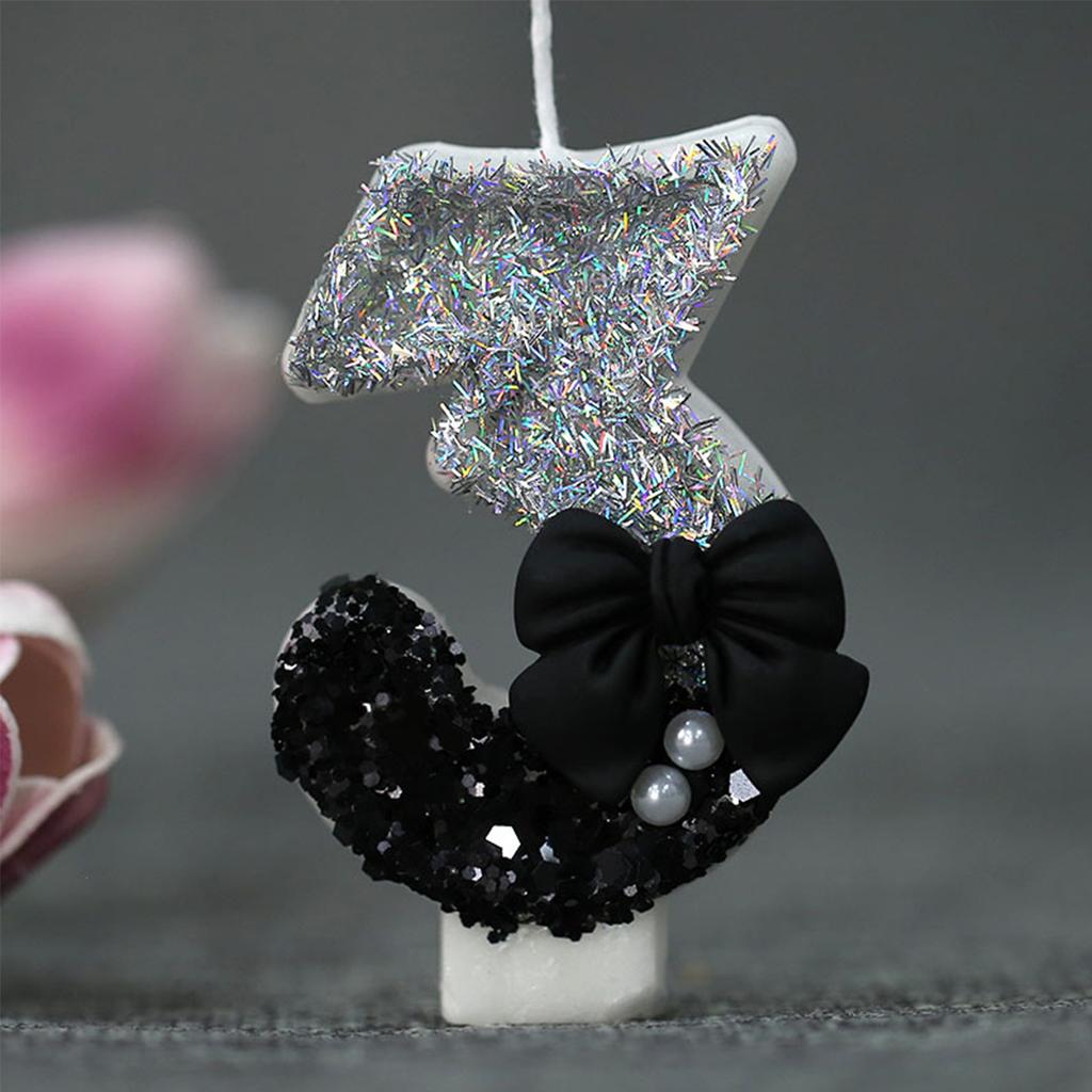 0-9 Birthday Candles, 2.95 Inch Pink Bow Glitter Number Candles Cake Topper Decorations for Kids Girls Adults Birthday Wedding A