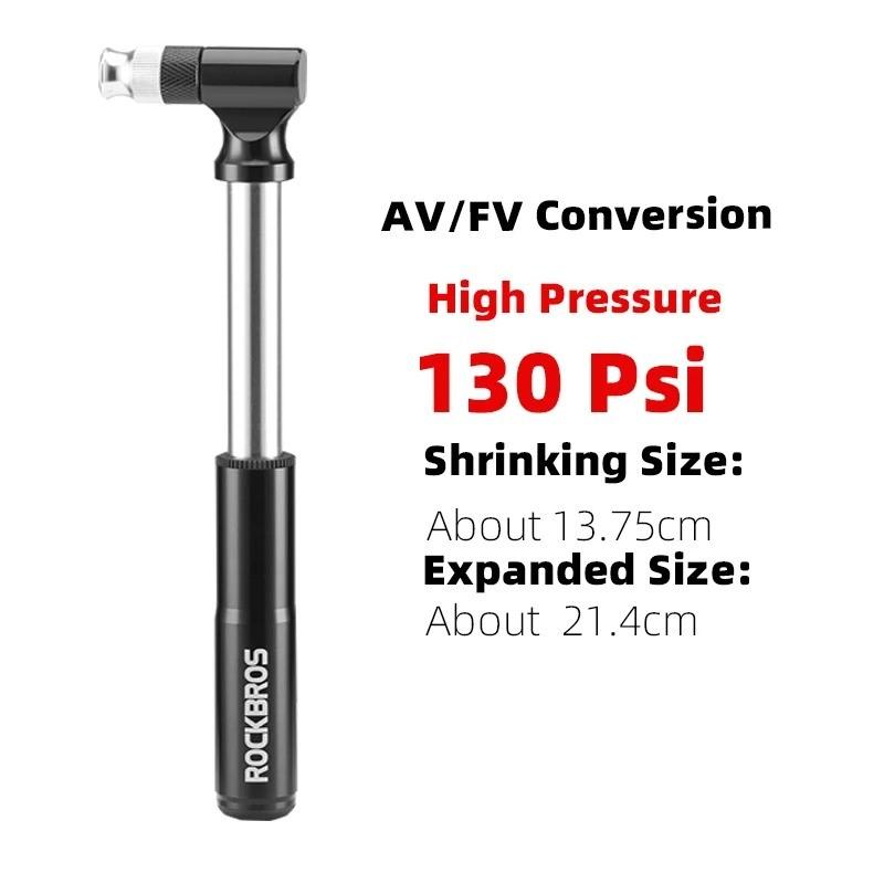 ROCKBROS Bicycle Pump 130PSI Lightweigt Mini Bike Tire Inflator Portable Air Hand Pump with AV/FV Conversion Nozzle 130 PSI pump