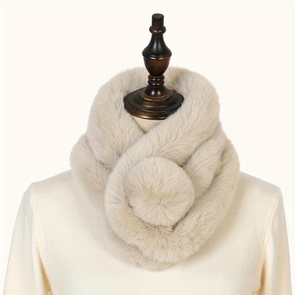 Faux Rabbit Fur Scarf Winter Warm Neckerchief Women Pearl Solid Color Neck Muffler Ladies Thick Scarves