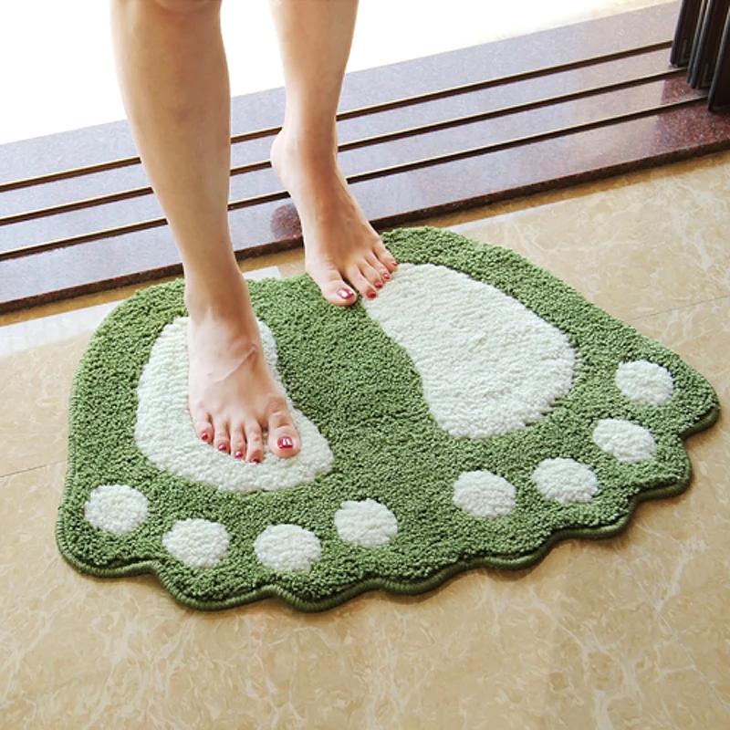 Footprint Shaped Carpet Absorbent Bathroom Kitchen Foot Pad Solid Color Plush Floor Mats Entrance Doormats Anti-slip Soft Rug