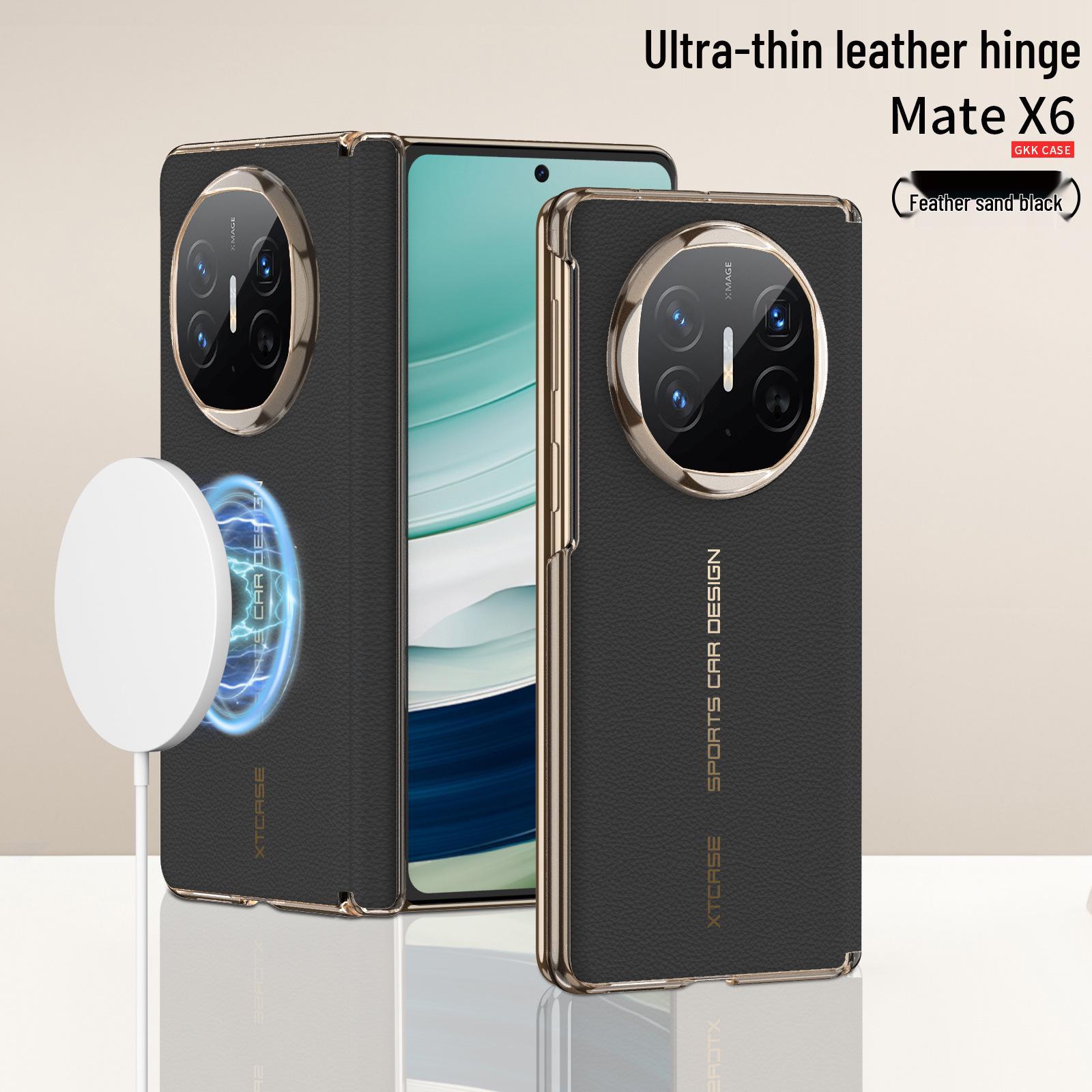 

Сверхтонкий кожаный чехол-книжка для Huawei Mate X6 - Совместим с беспроводной зарядкой Rear Case + Middle Hinge