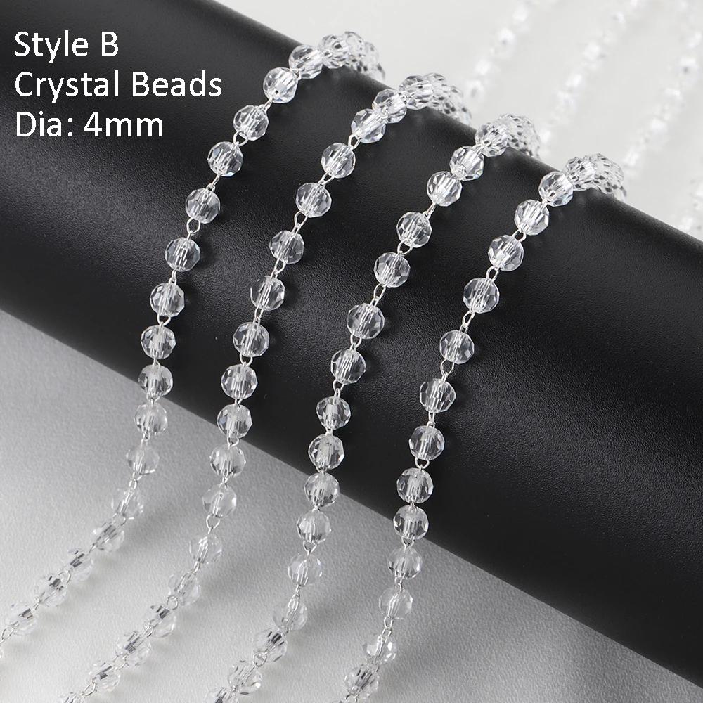 1meter Daisy Flower Beaded Chains Stainless Steel Crystal Bead Chain Necklace Bracelet Chain Crafts Jewelry Making DIY Supplies