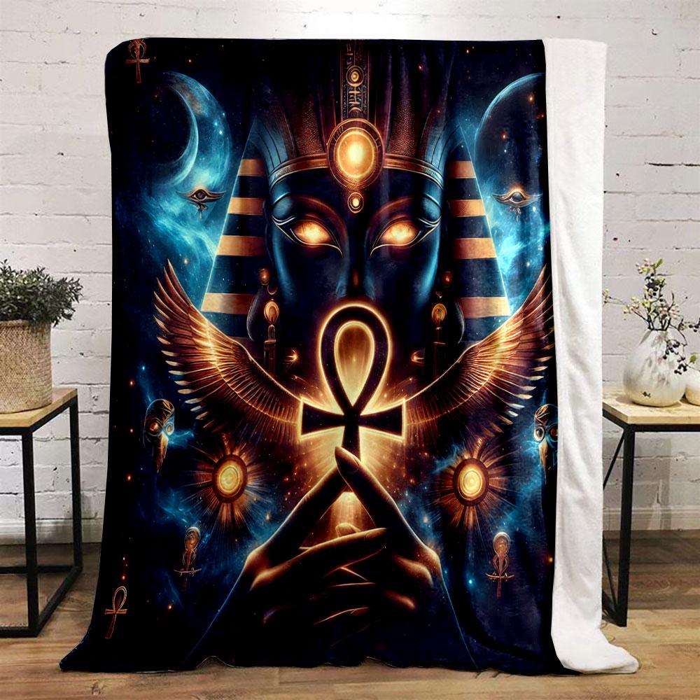"Ancient Egyptian Ankh and Cosmic Glow" Print Blanket Soft and Cozy Perfect for the Living Room Bed Sofa or a Nap,gift