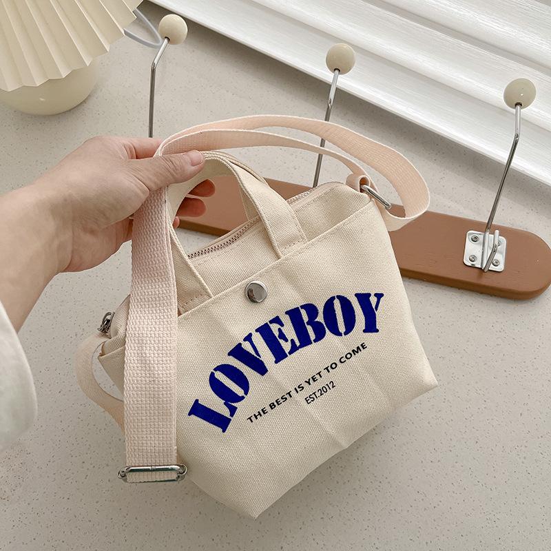 

Childrens Trendy Shoulder Bag Stylish Canvas Tote For Boys And Girls With Print Alphabet білий