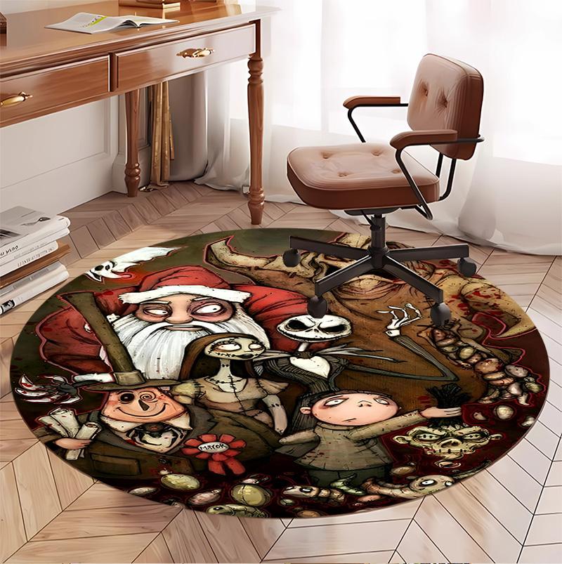 The Nightmare Before Christmas Pattern Round Rug, Indoor/Outdoor Mat, for Picnic, Gameroom, Bedroom, Office, Living Room, Home Decor Carpet, Birthday 