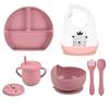 7pcs/set Baby Silicone Tableware Cartoon Printed Bibs Sucker Bowl Plate Cup Spoon Fork Sets Non-slip Children's Dishes BPA Free