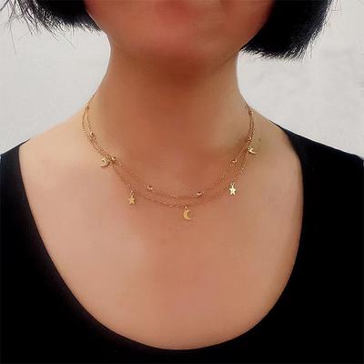 New Kpop Vintage Double Moon Star Necklace Pendant Clavicle Chain Birthday Gift Pendant for Women's Fine Jewelry