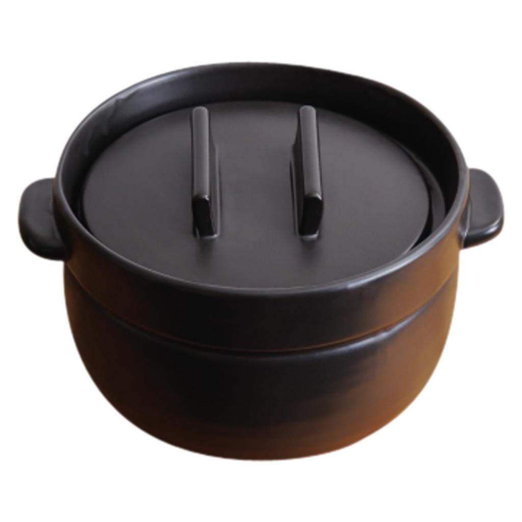 Kamoshika Douguten Earthenware Rice Cooker, 5-cup Rice Pot, OR-60-0006, Black