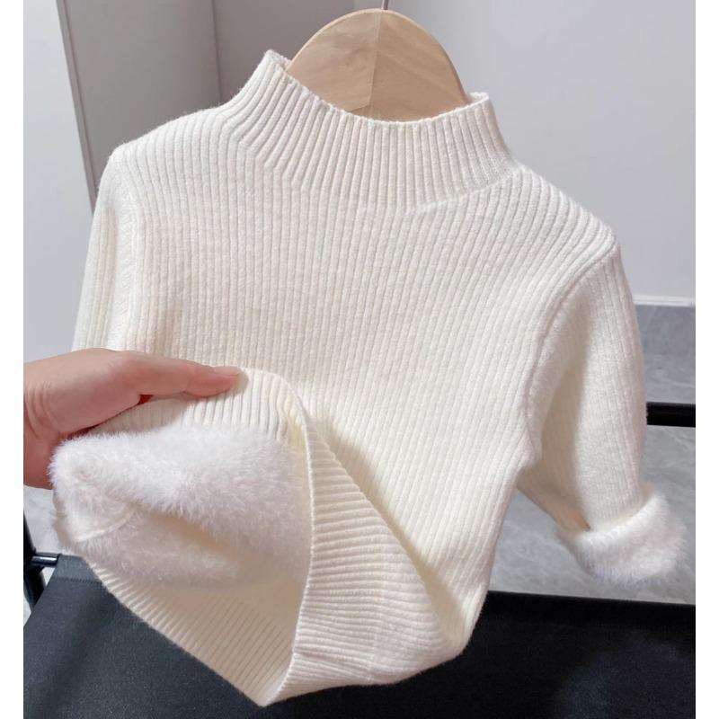Kids Thick Fleece Lined Knitted Sweater Warm Winter Long Sleeve Pullover For Boys And Girls