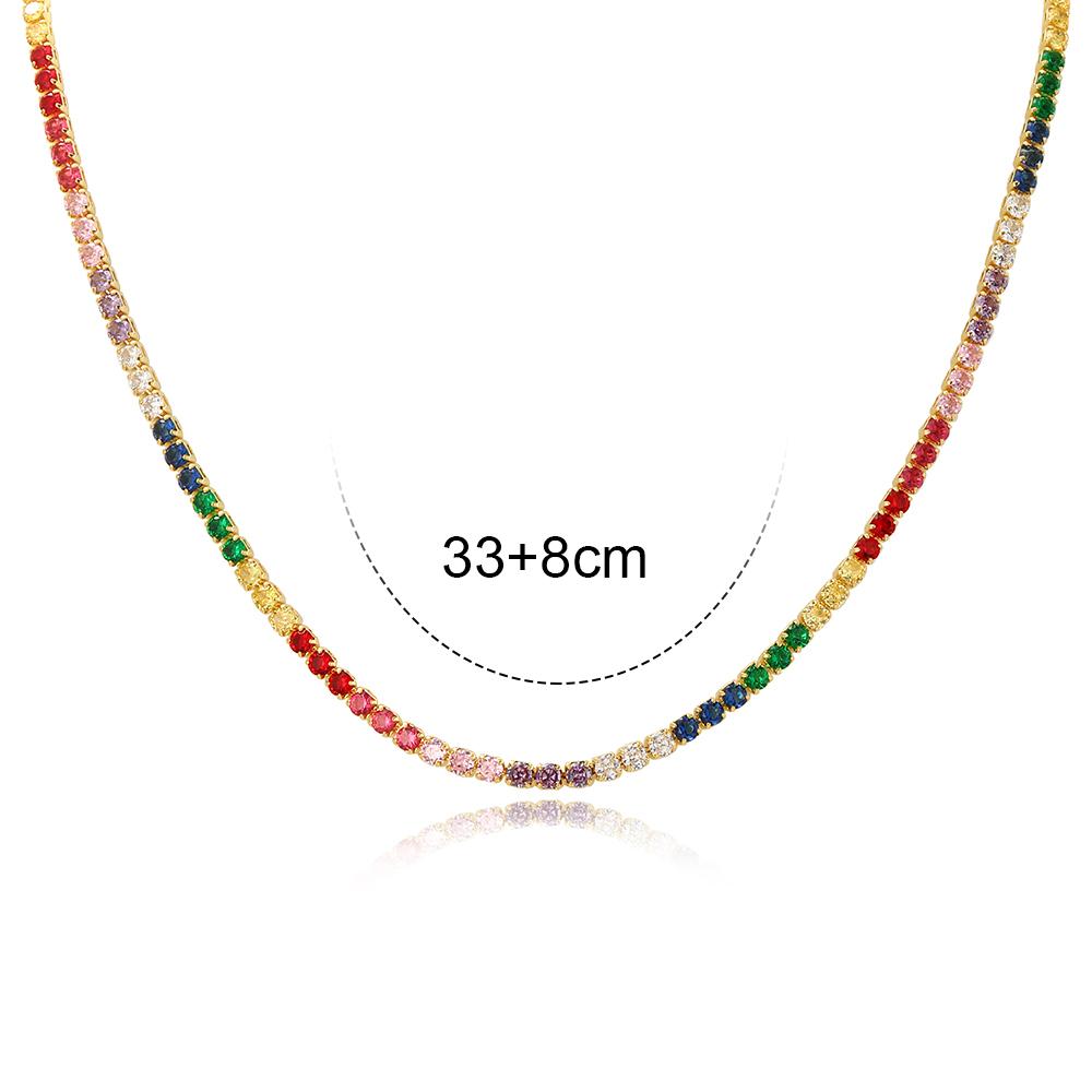 2026 Colorful Rainbow CZ Tennis Chain Bracelet Necklace Micro Pave Red Pink Purple CZ Gold Plated Fashion Wedding Set Jewelry