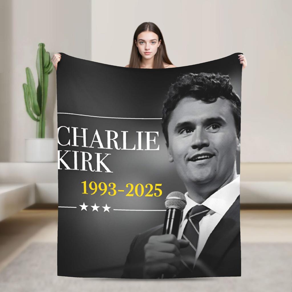 Charlie Kirk And Juses Throw Blanket Soft Cozy Graphic Blanket For Living Room Travel Office Flannel Bedspread Bed Cover