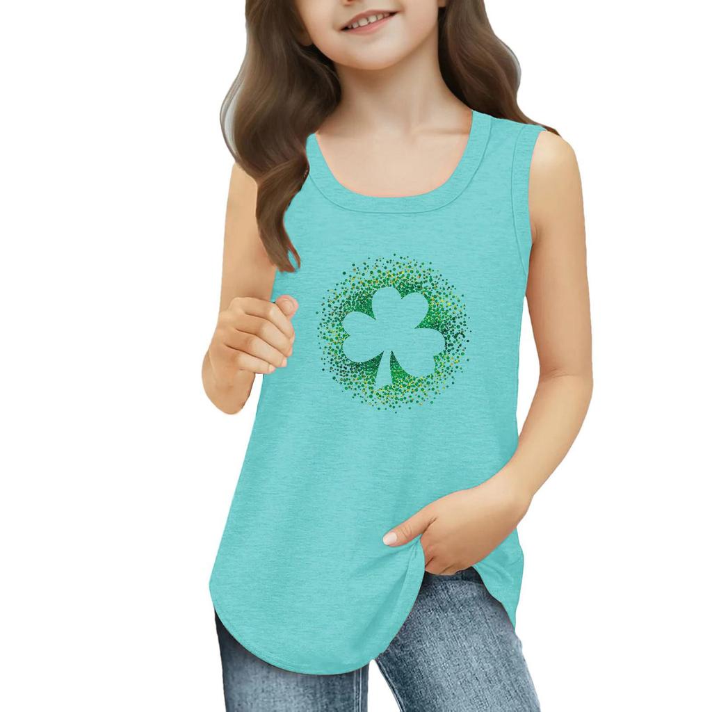 Mädchen Kinder Sommer Rundhals Ärmellose Shirts Tanktops St. Patrick's Day