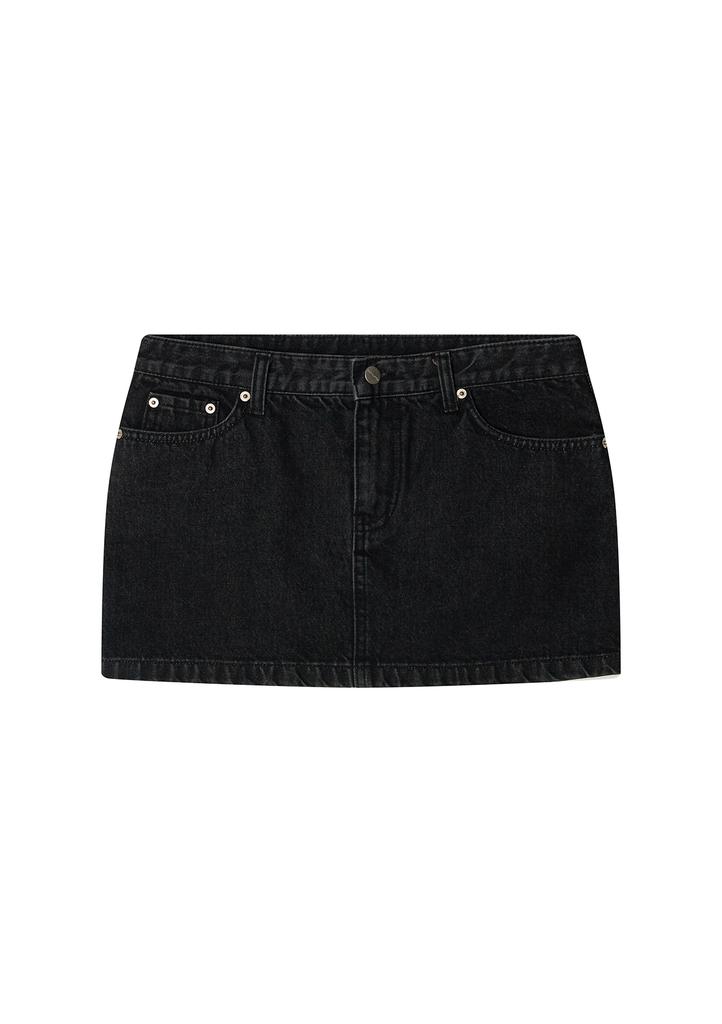 Too Much Tax Denim Mini Skirt (Black)