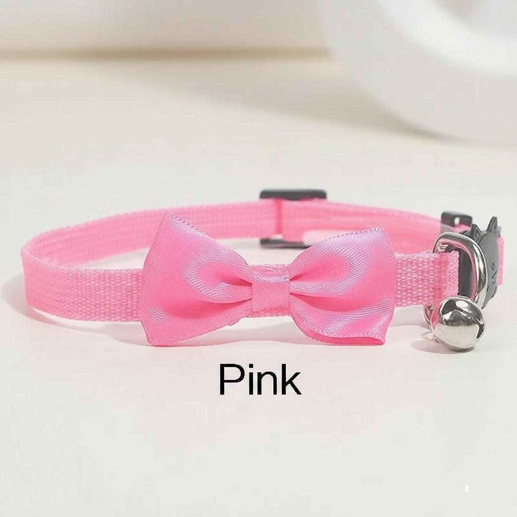 

Nylon Cat Collar with Bow Tie Bell Stylish Pet Supplies Jewelry for Cats Furry Friend Adjustable Durable Safe Pet Accessories рожевий