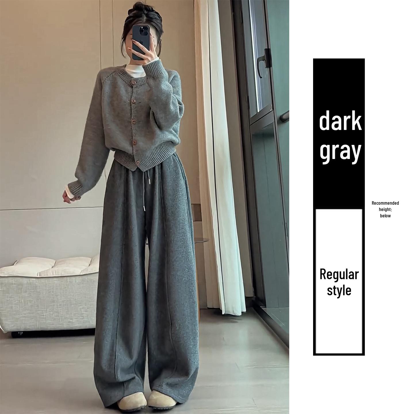 

Women s Gray Wool Blend Wide-Leg Pants - Loose Fit, Autumn/Winter 2025, Plus Velvet, Thickened Style XL