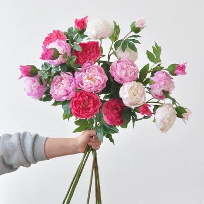 4Pcs/lot Faux 3heads Moisturizing Peony Real Touch Artificial Flowers Wedding Bouquet Party Home Decoration Fake Peonies Flowers