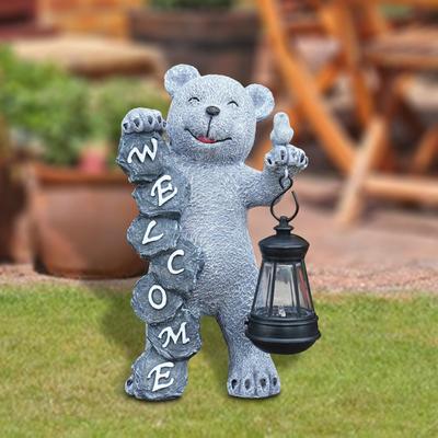 Bear Statue Solar Garden Powered Lovely Resin Decor for Courtyard Lawn