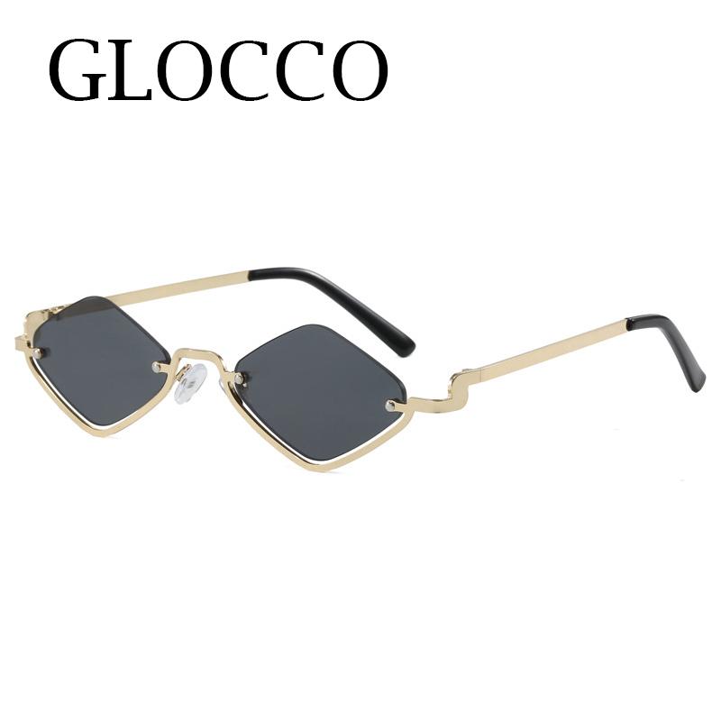 Vintage Semi Rimless Square Sunglasses Women Luxury Brand Metal Frame Punk Diamond Glasses