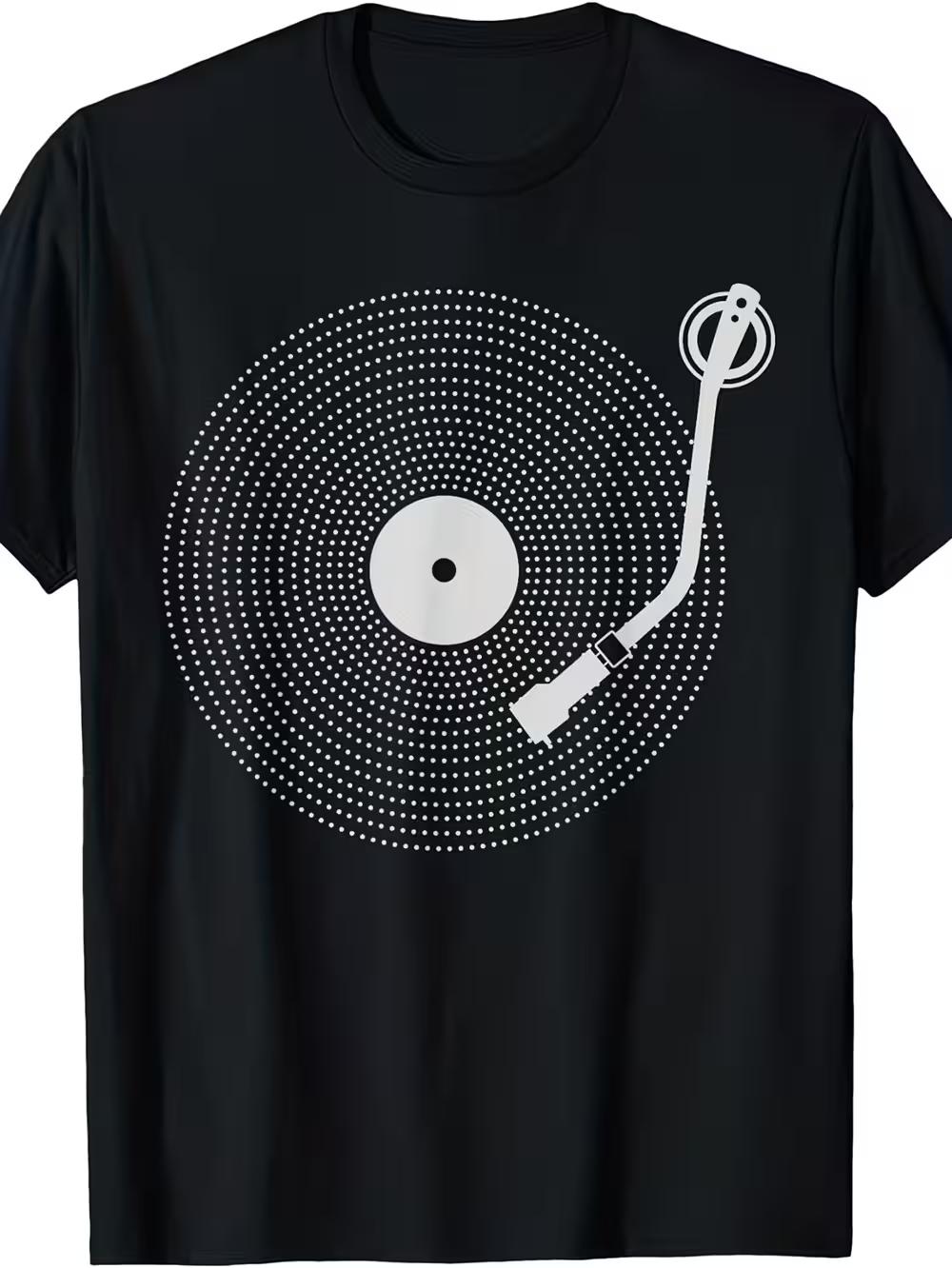 Men S Retro Vinyl Record Graphic T-Shirt- with Music Note& Sound Wave Print S