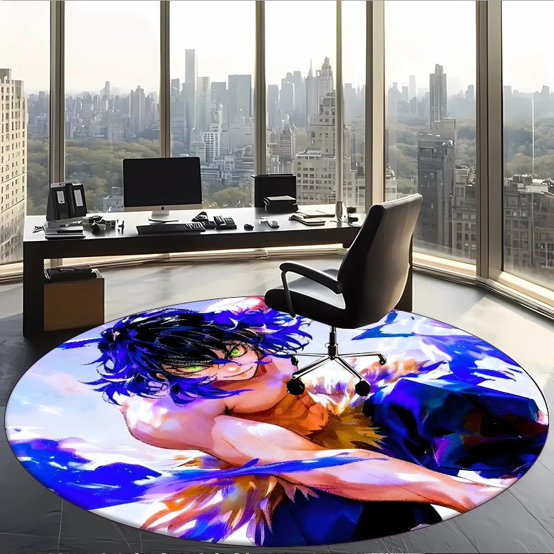 Hashibira (1) Round Office Rug Decorative Floor Rug for Office Bedroom Living Room and Home Space