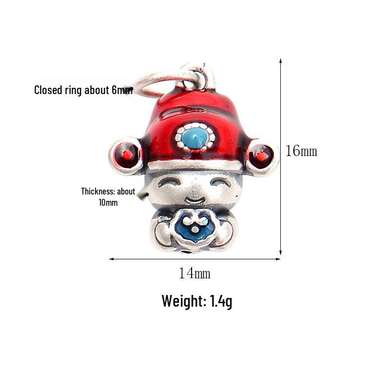 

S999 Sterling Silver Five Blessings Pendant with 3D Epoxy and Braided Rope for DIY Jewelry