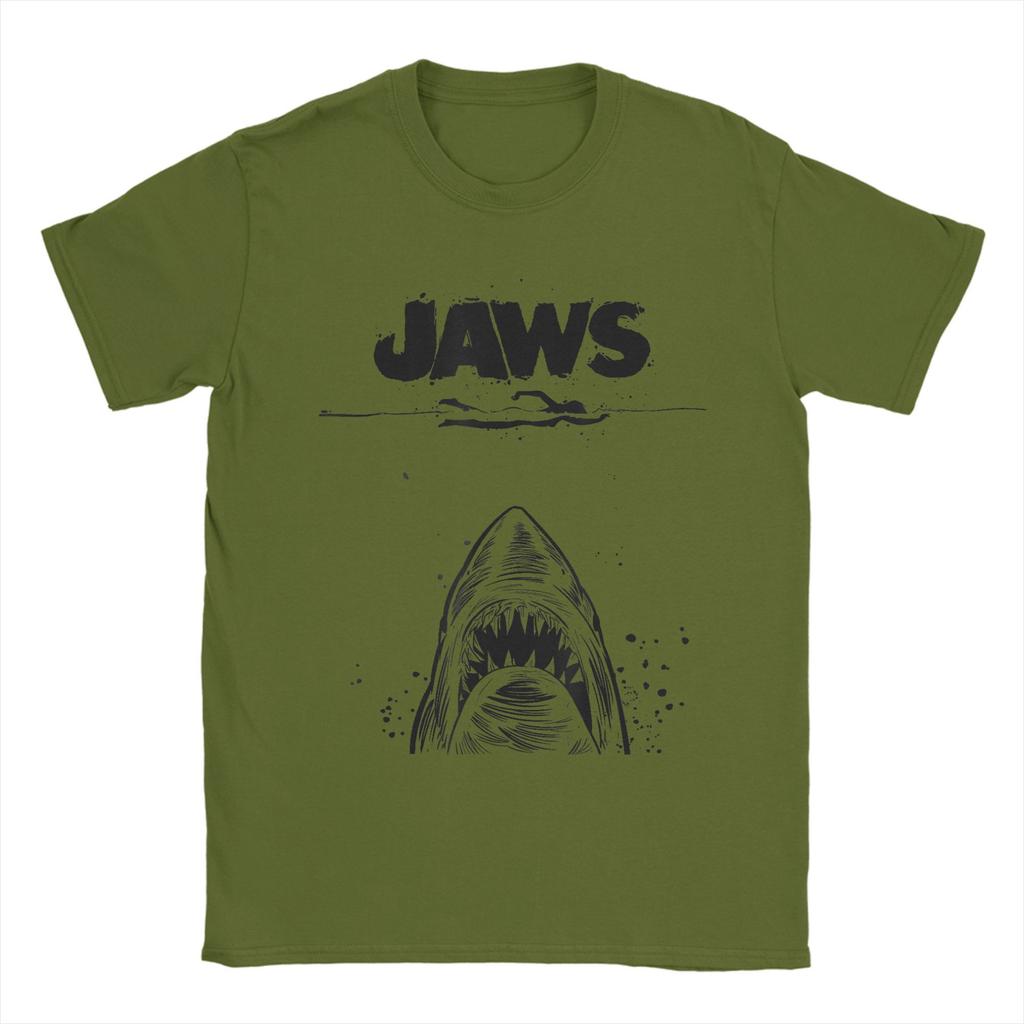 Jaws 50th Anniversary Poster Men's T Shirts Shark Sketch Creative Tee Short Sleeve Crew Neck T-Shirts Cotton Printed Clothing