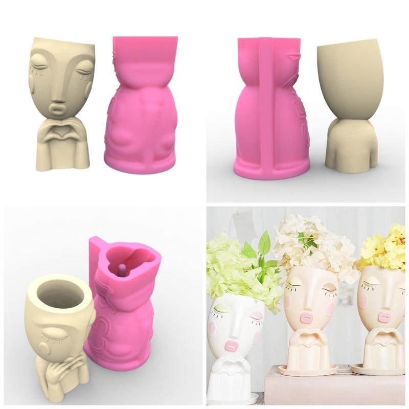 Sukkulenten Pflanzgefäß Silikonformen Herz Mädchen Blumentöpfe Epoxidharzform für DIY Kerzenhalter Stifthalter Vasenformen